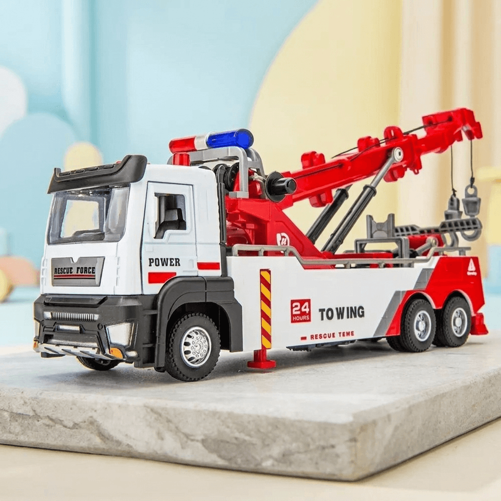 Diecast Tow Truck Toy with Lights, Sounds and Moving Crane Arm - main product image