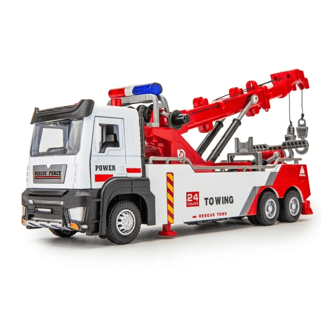 Diecast Tow Truck Toy with Lights, Sounds and Moving Crane Arm