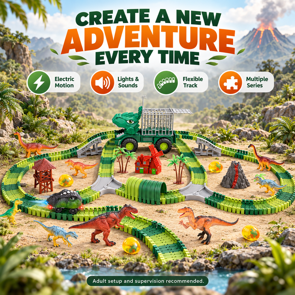 Dinosaur Track Toy Set with Flexible Tracks