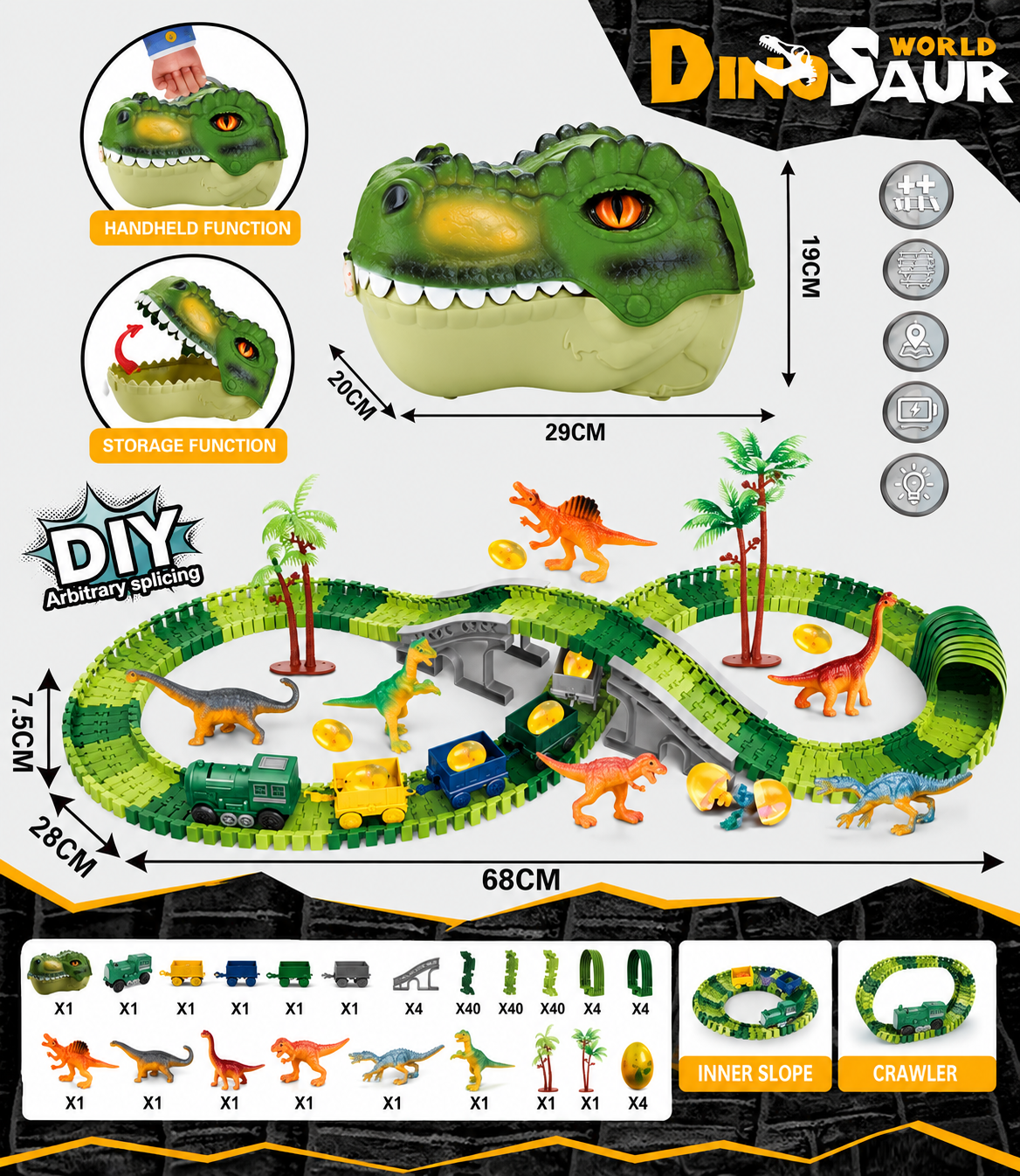Dinosaur Track Toy Set with Flexible Tracks