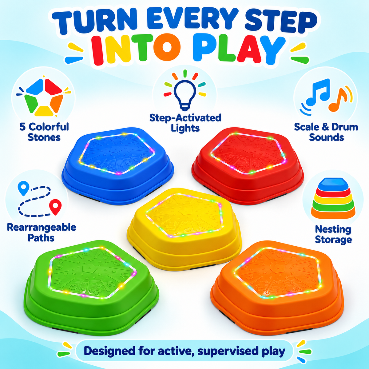 Light-Up Musical Stepping Stones for Kids