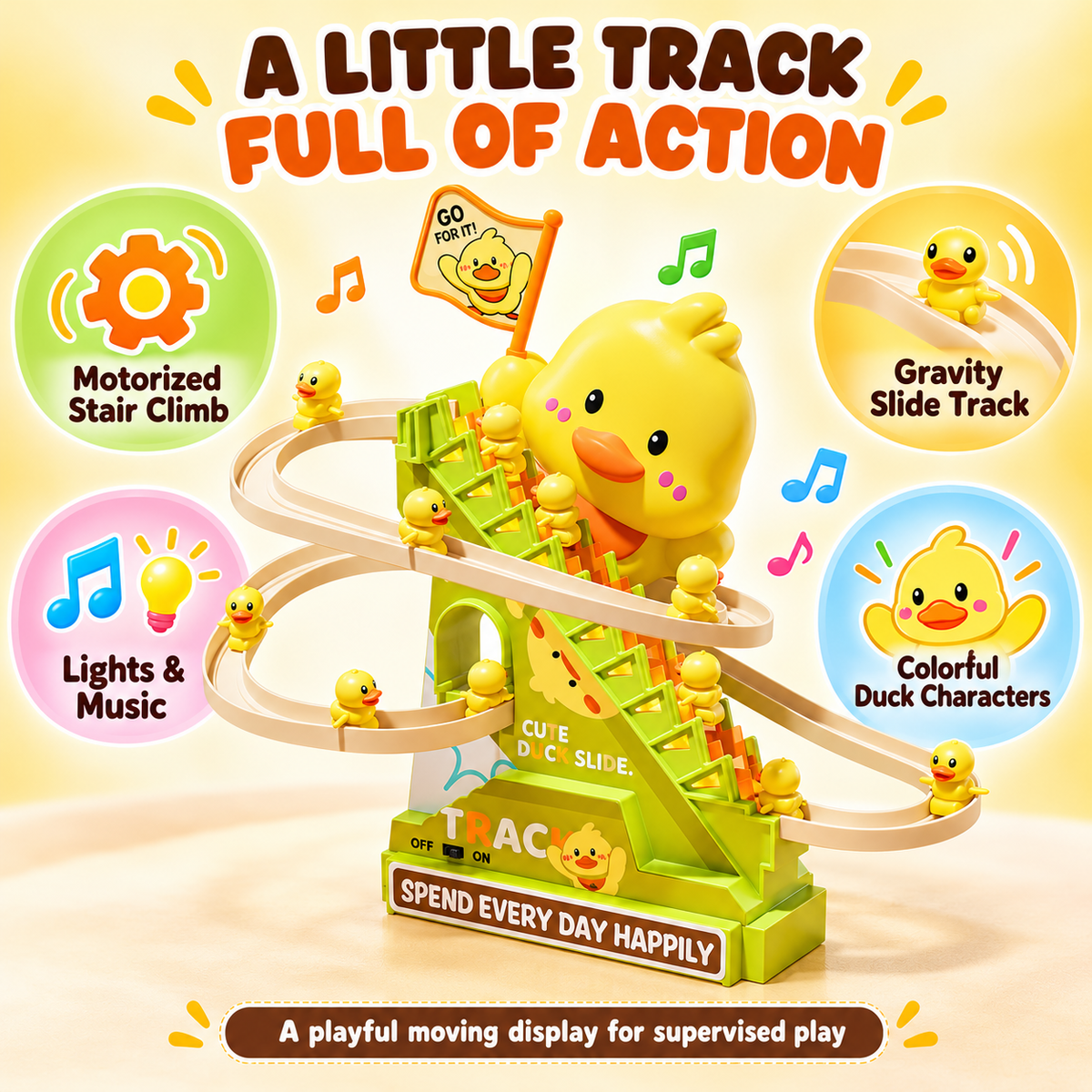 Duck Stair Climbing Toy with Lights & Music – Electric Duck Slide Track