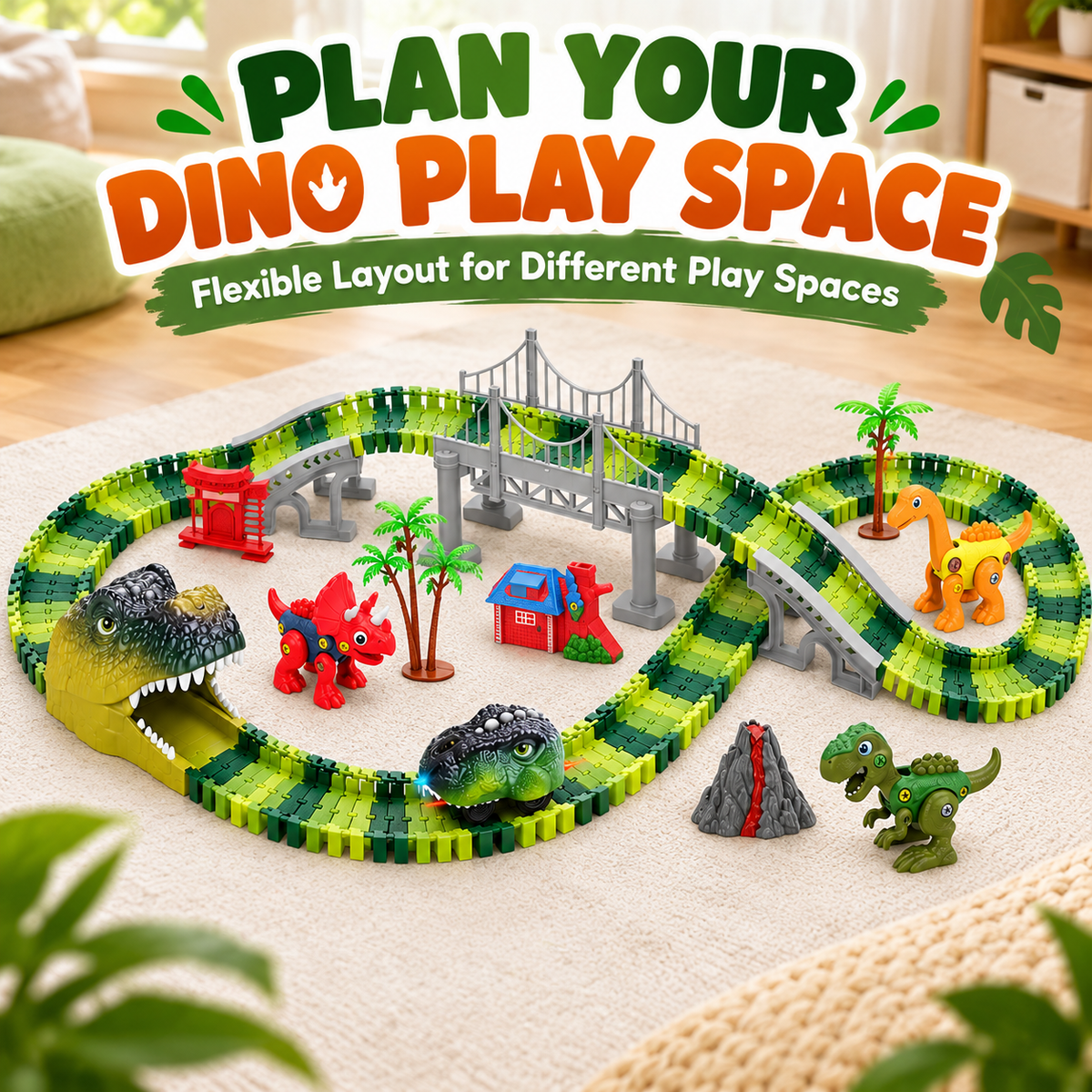 Dinosaur Track Playset with Motorized Light-Up Car