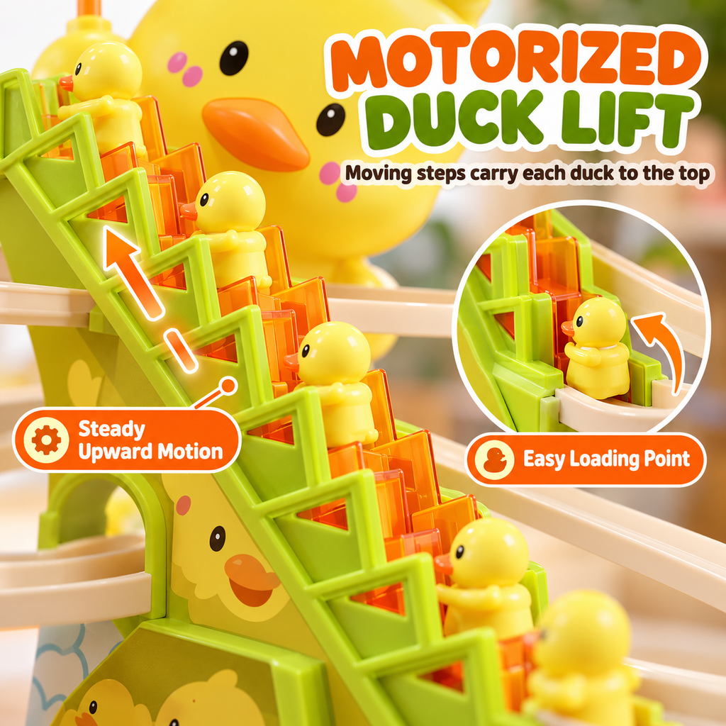 Duck Stair Climbing Toy with Lights & Music – Electric Duck Slide Track