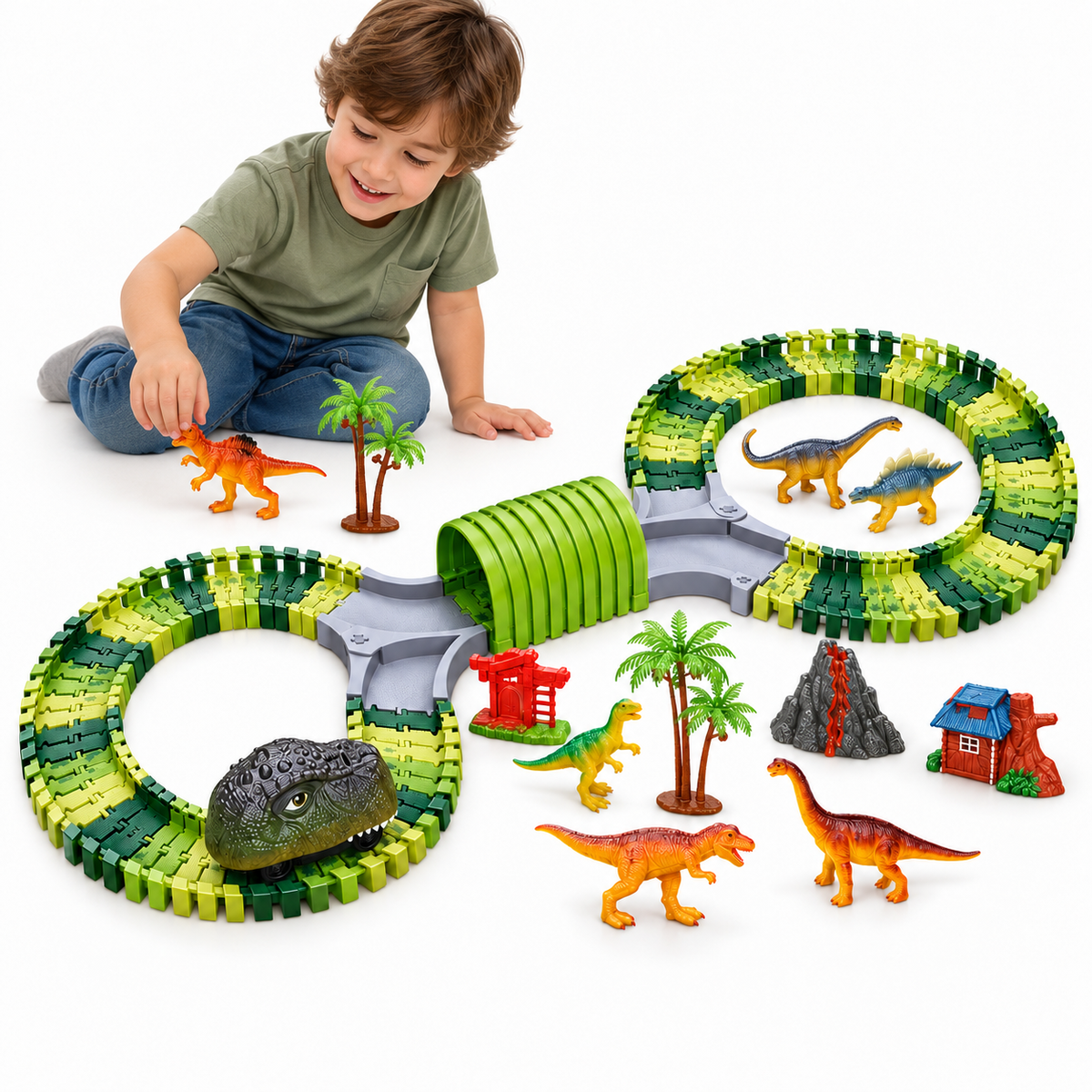 Dinosaur Race Track Set with Motorized Dinosaur Car