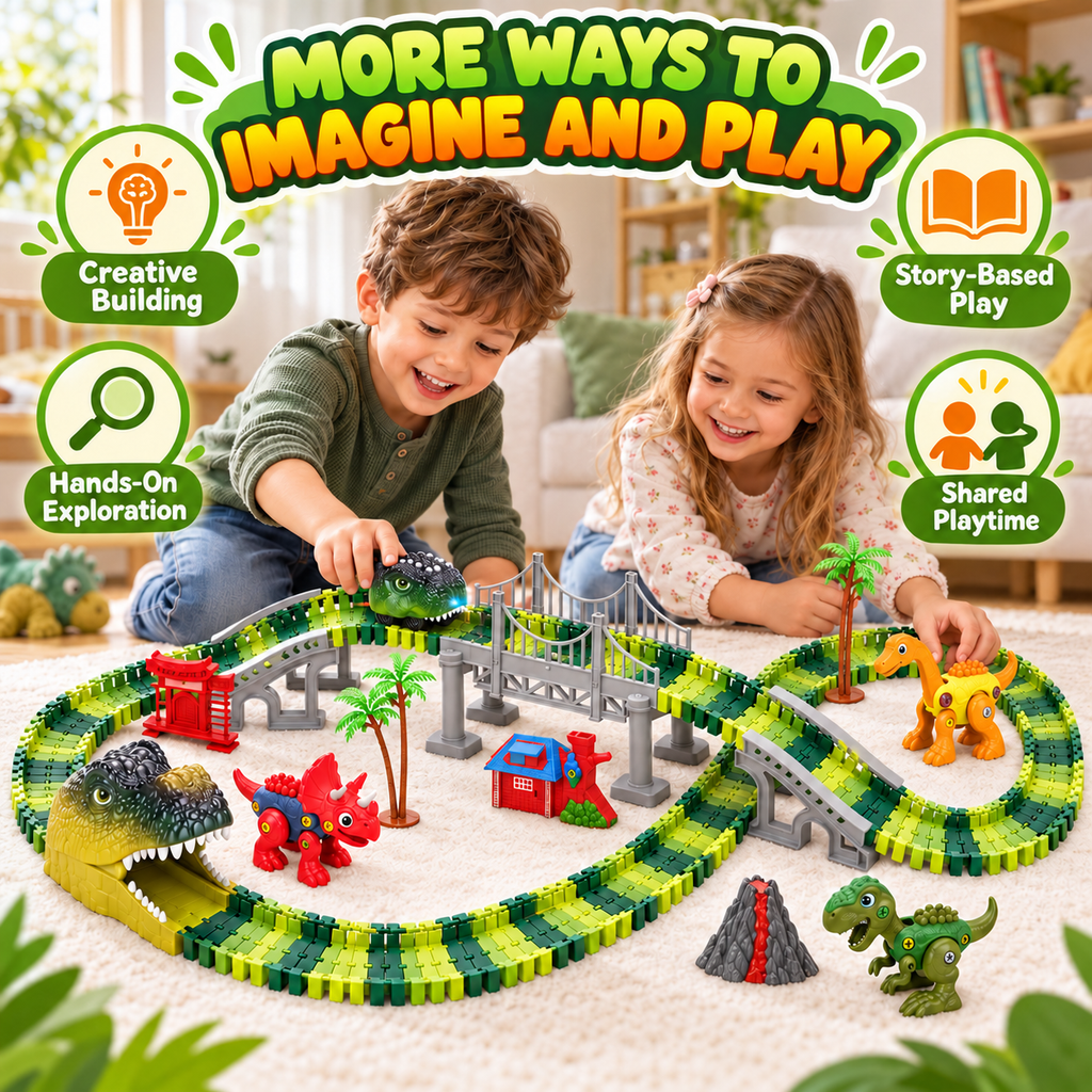 Dinosaur Track Playset with Motorized Light-Up Car