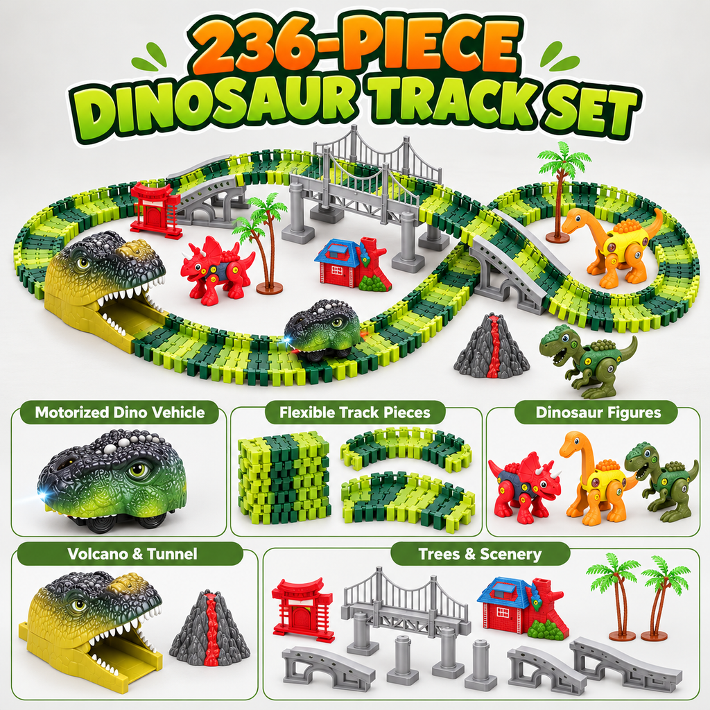 Dinosaur Track Playset with Motorized Light-Up Car