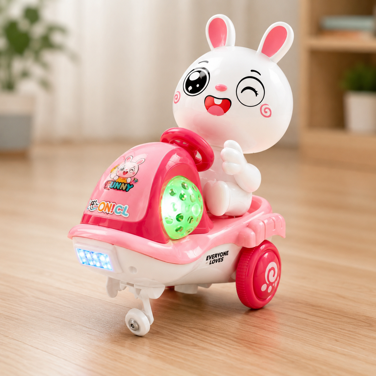 Cute Bunny Motorcycle Toy with Sound, Lights and Stunt Spins - main product image