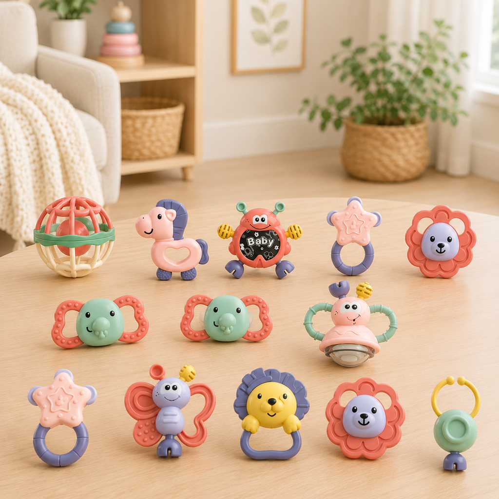 Soft Baby Rattle Set for Teething and Sensory Play
