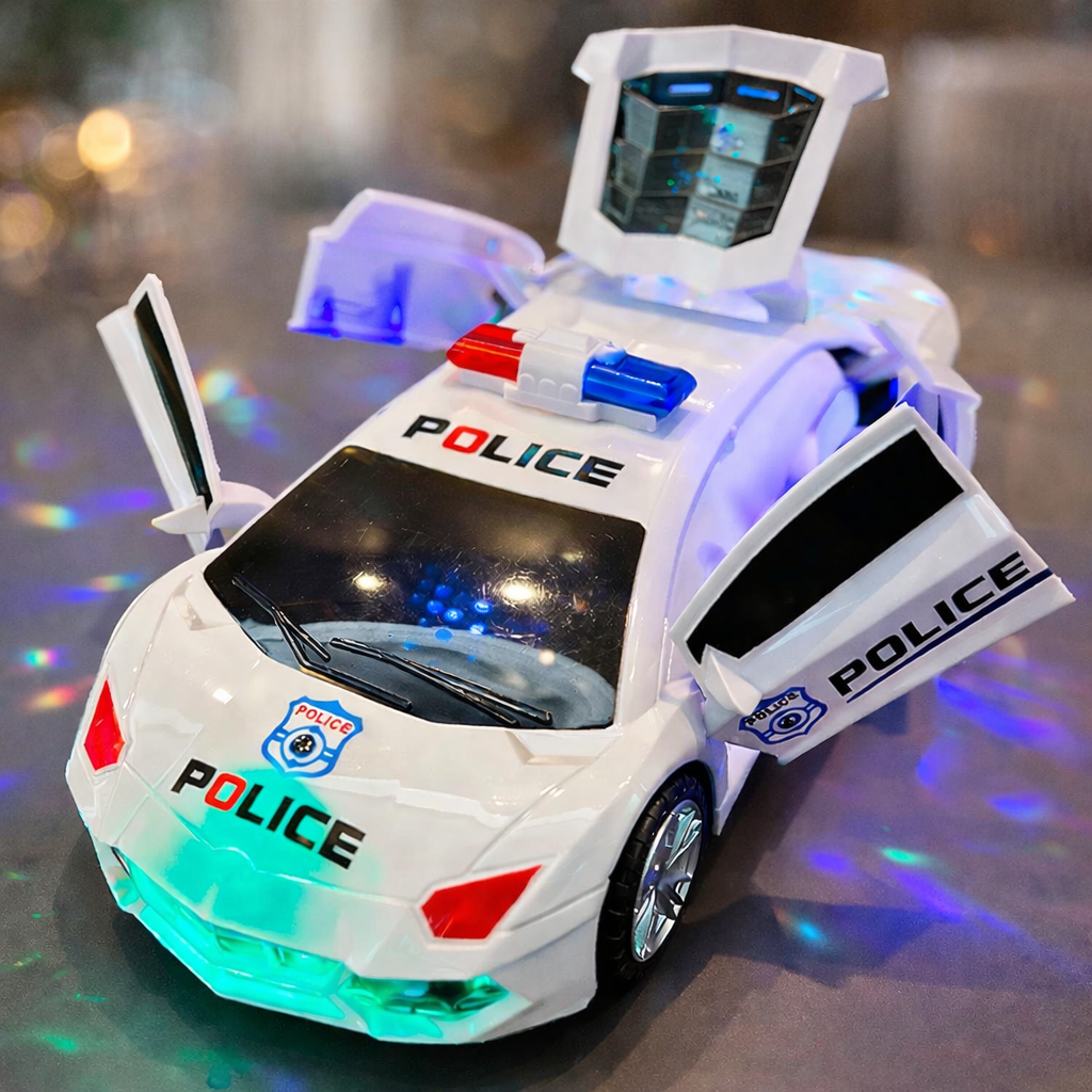 Rotating Electric Police Car Toy with Lights, Music, and Motion - main product image