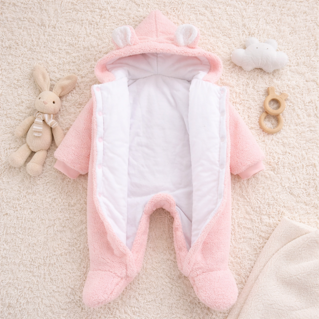 Soft Fleece Hooded Romper for Newborns and Infants