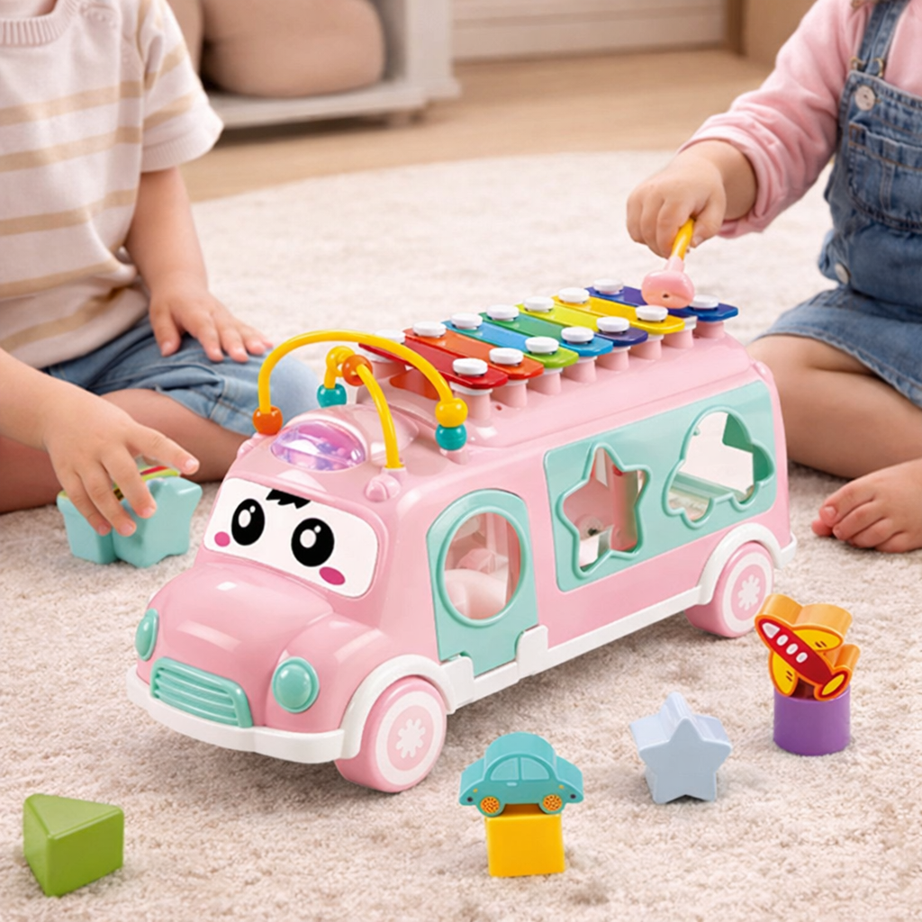Cartoon Bus Piano Toy for Early Learning Fun