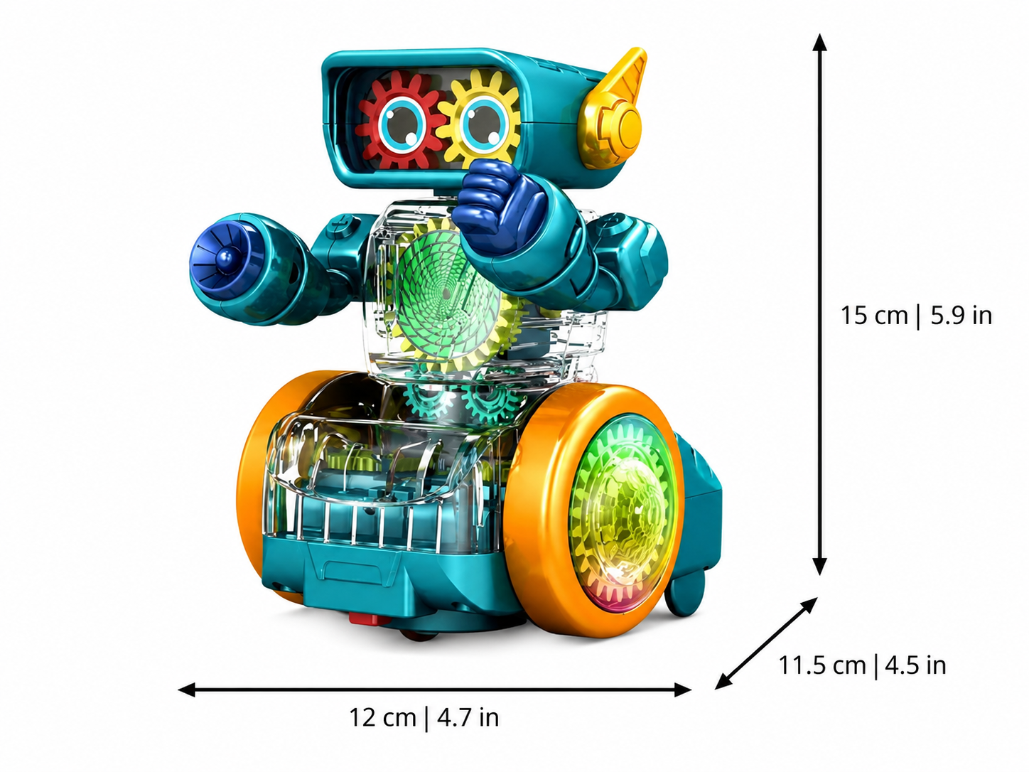 Transparent Gear Robot Toy with Lights, Music and Motion Fun