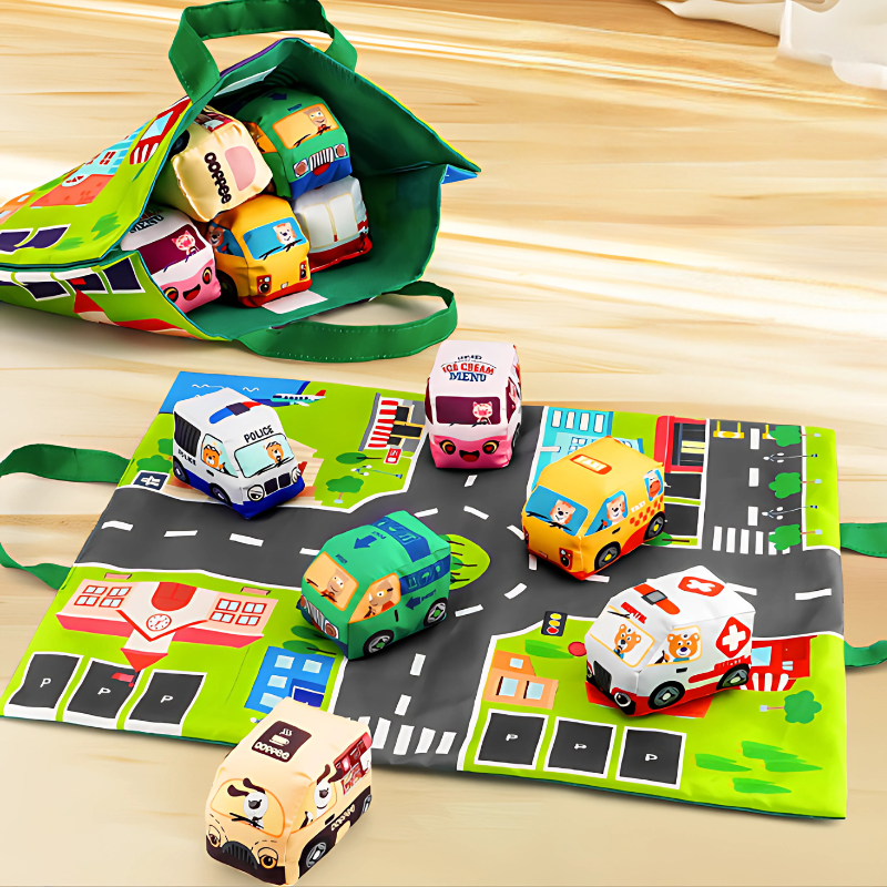 Plush Vehicle Set for Toddlers' Imaginative Play
