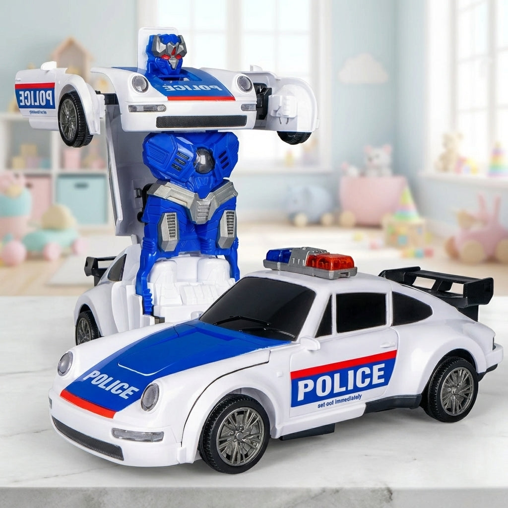 Transforming Police Car Robot with Lights and Action Play - main product image