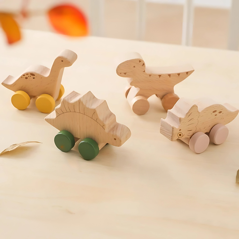 Wooden Dino-Vehicle Play-Set
