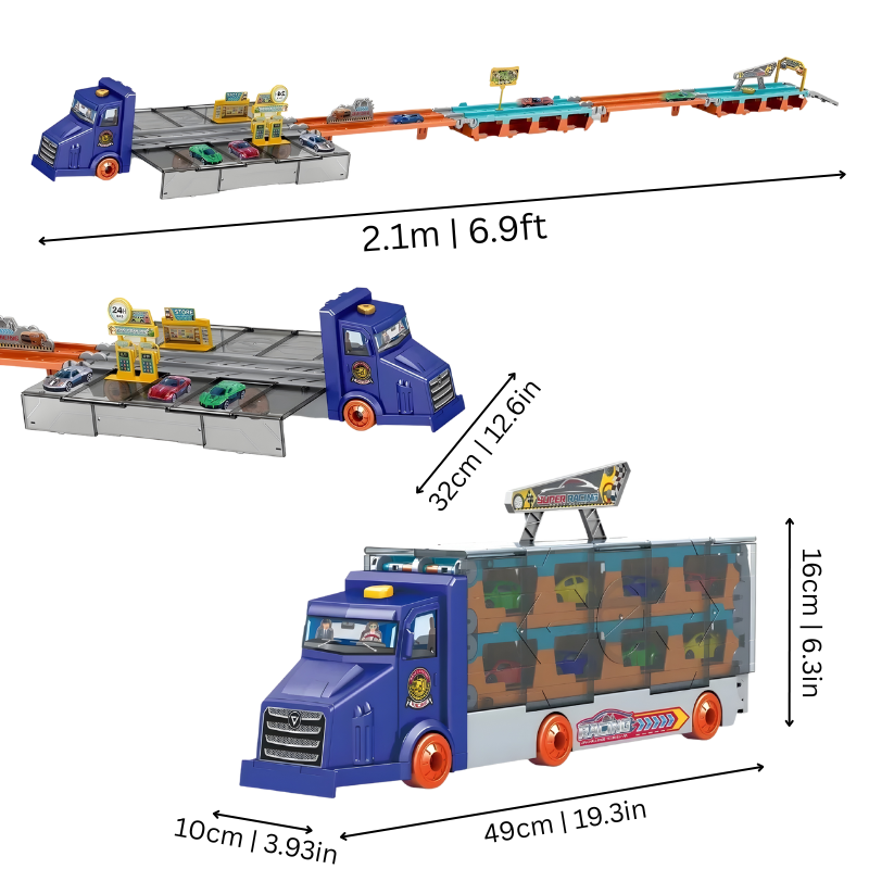 2-in-1 Car Carrier and Race Track Truck