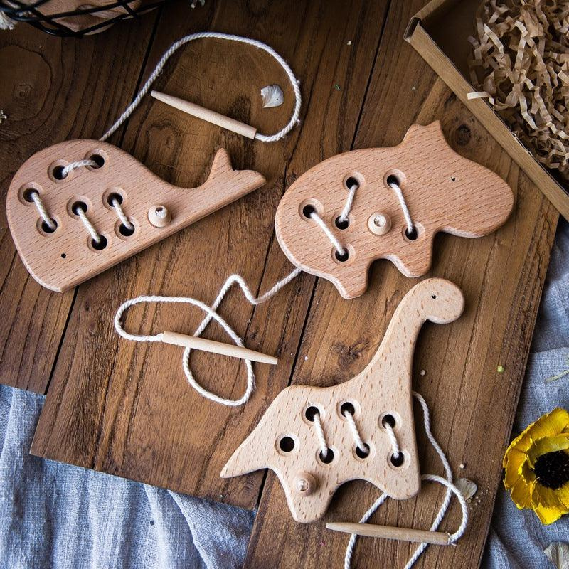 Wooden Montessori Lacing Toy with Beads and Buttons