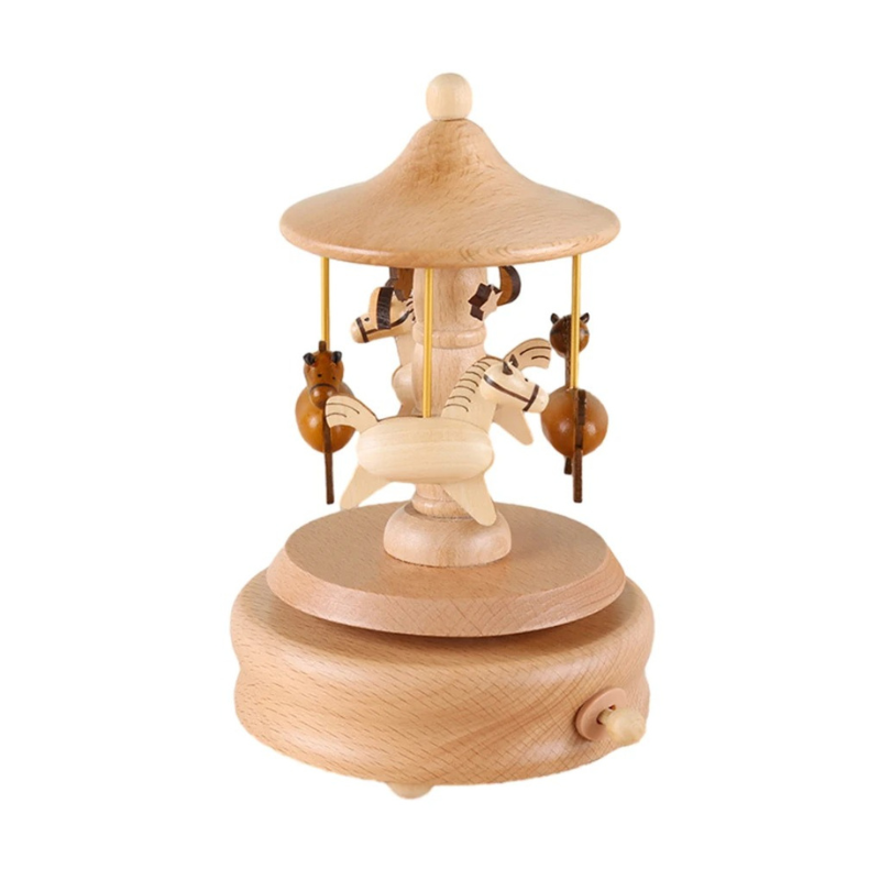 Hand-Crank Rotatable Wooden Music Box Ornament - main product image