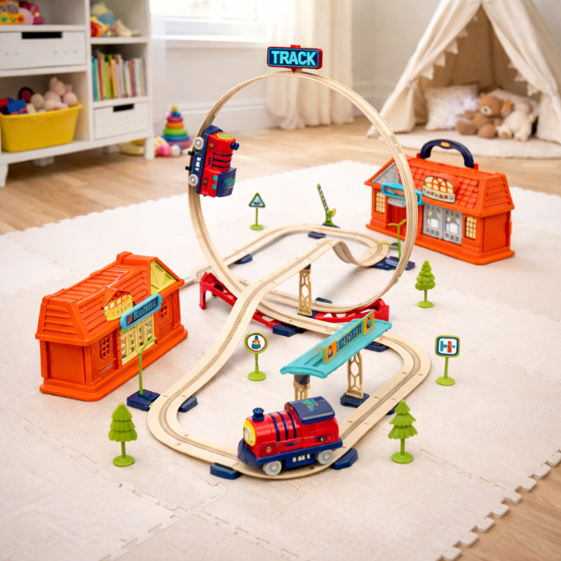 Electric Train Track Kit with Storage Box and Sound