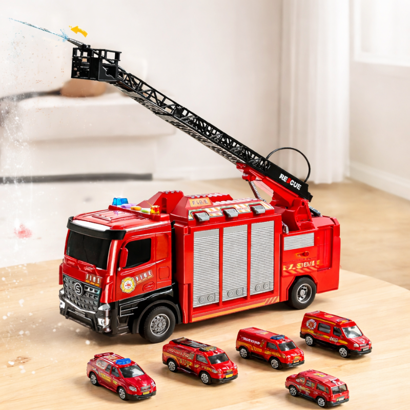Water Spray Fire Truck with Sound, Lights, and Pull-Back - main product image