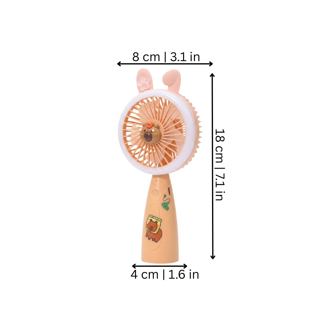 Portable Mini Fan with Soft Light and Cute Desk Charm
