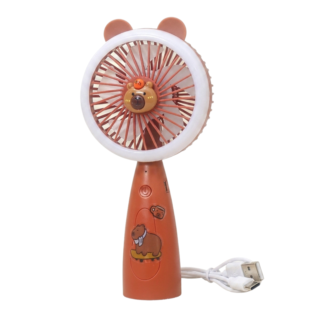 Portable Mini Fan with Soft Light and Cute Desk Charm