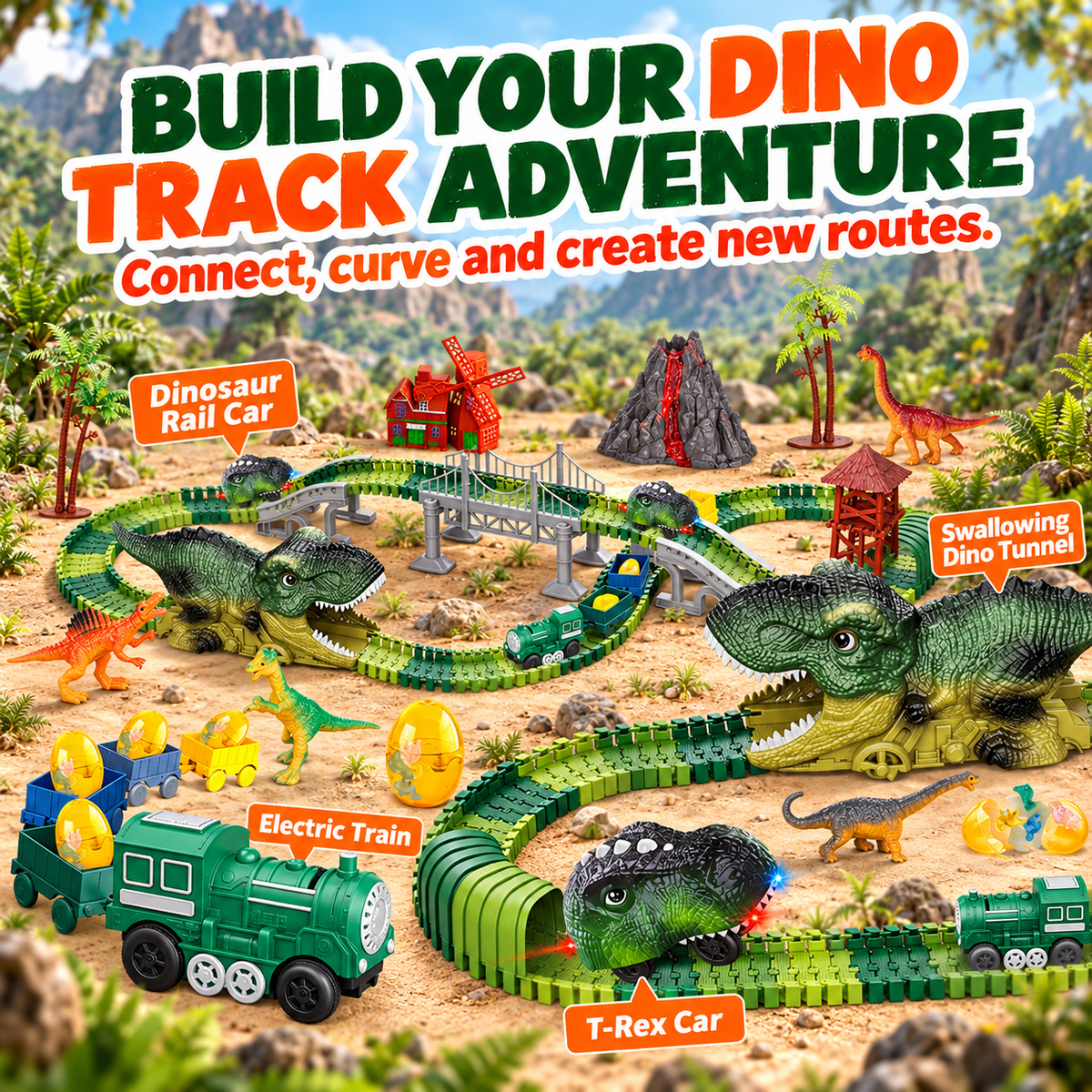 Dinosaur Track Toy Set with Flexible Tracks