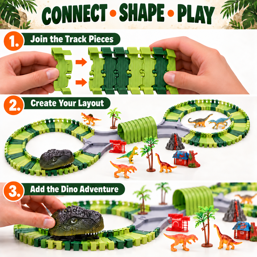 Dinosaur Race Track Set with Motorized Dinosaur Car