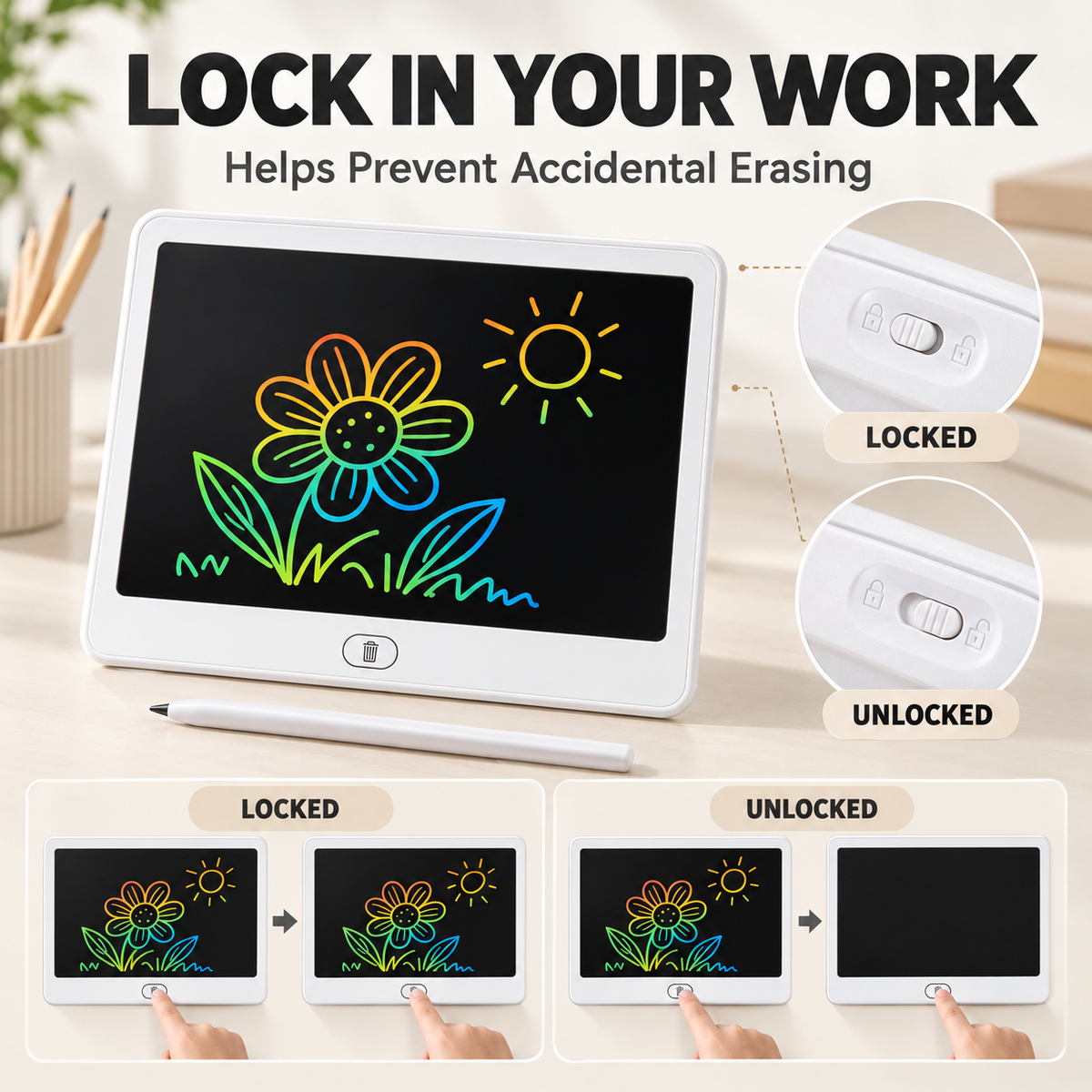 Rechargeable LCD Writing Tablet – Colorful Doodle & Drawing Board for Kids