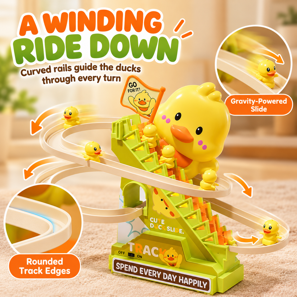 Duck Stair Climbing Toy with Lights & Music – Electric Duck Slide Track