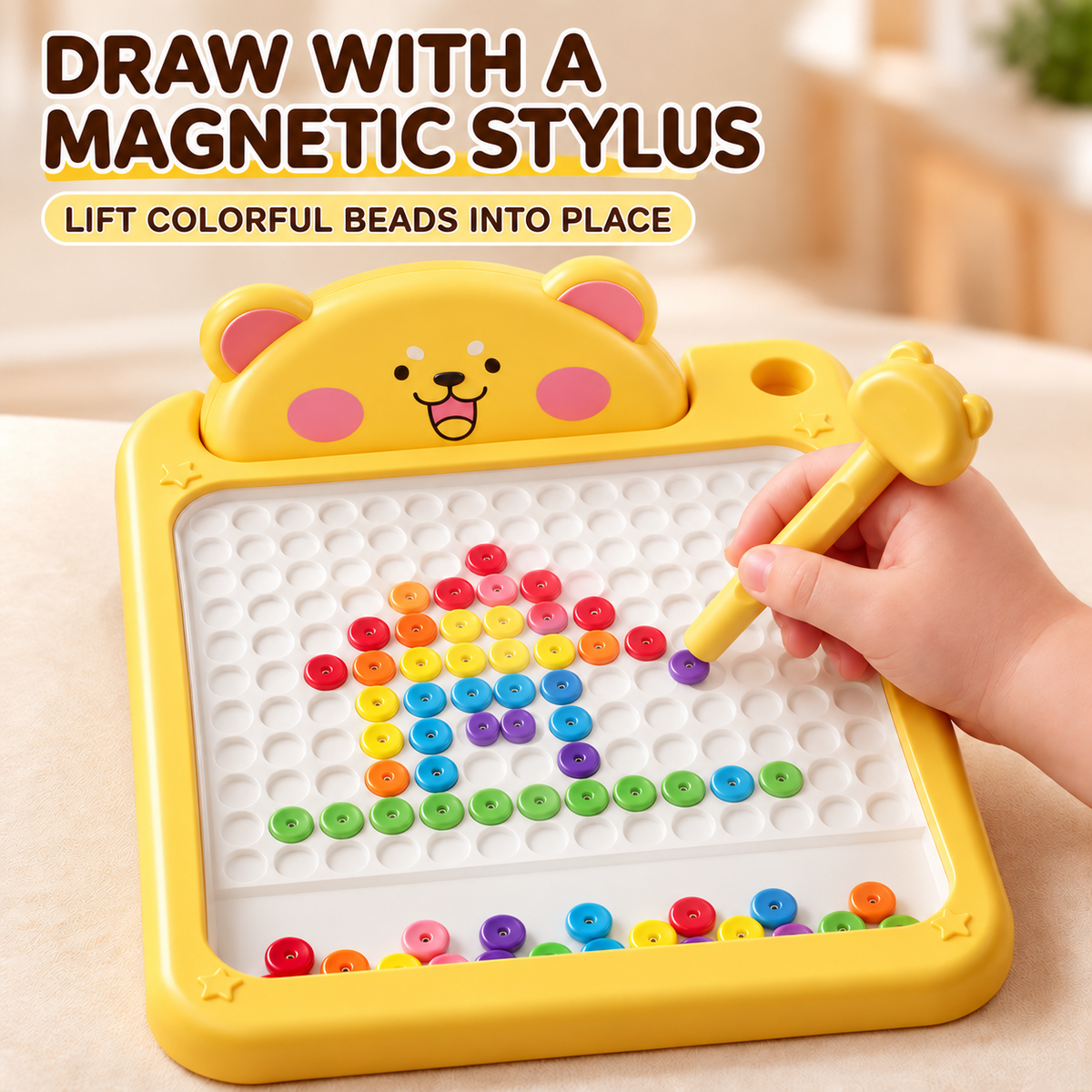 Bear Magnetic Drawing Board for Kids | Colorful Bead Art Toy
