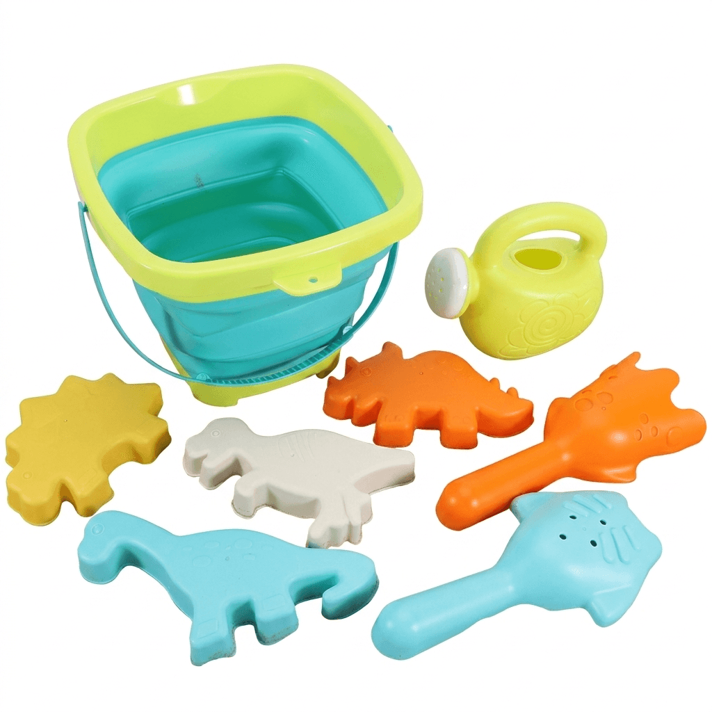 Summer Sand Toy Kit with Foldable Bucket and Fun Molds