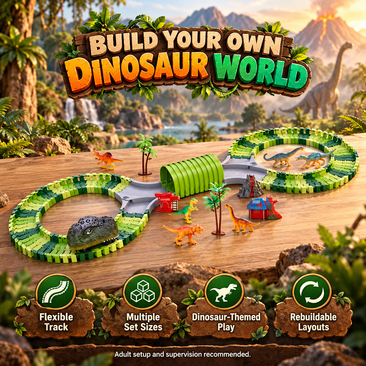 Dinosaur Race Track Set with Motorized Dinosaur Car