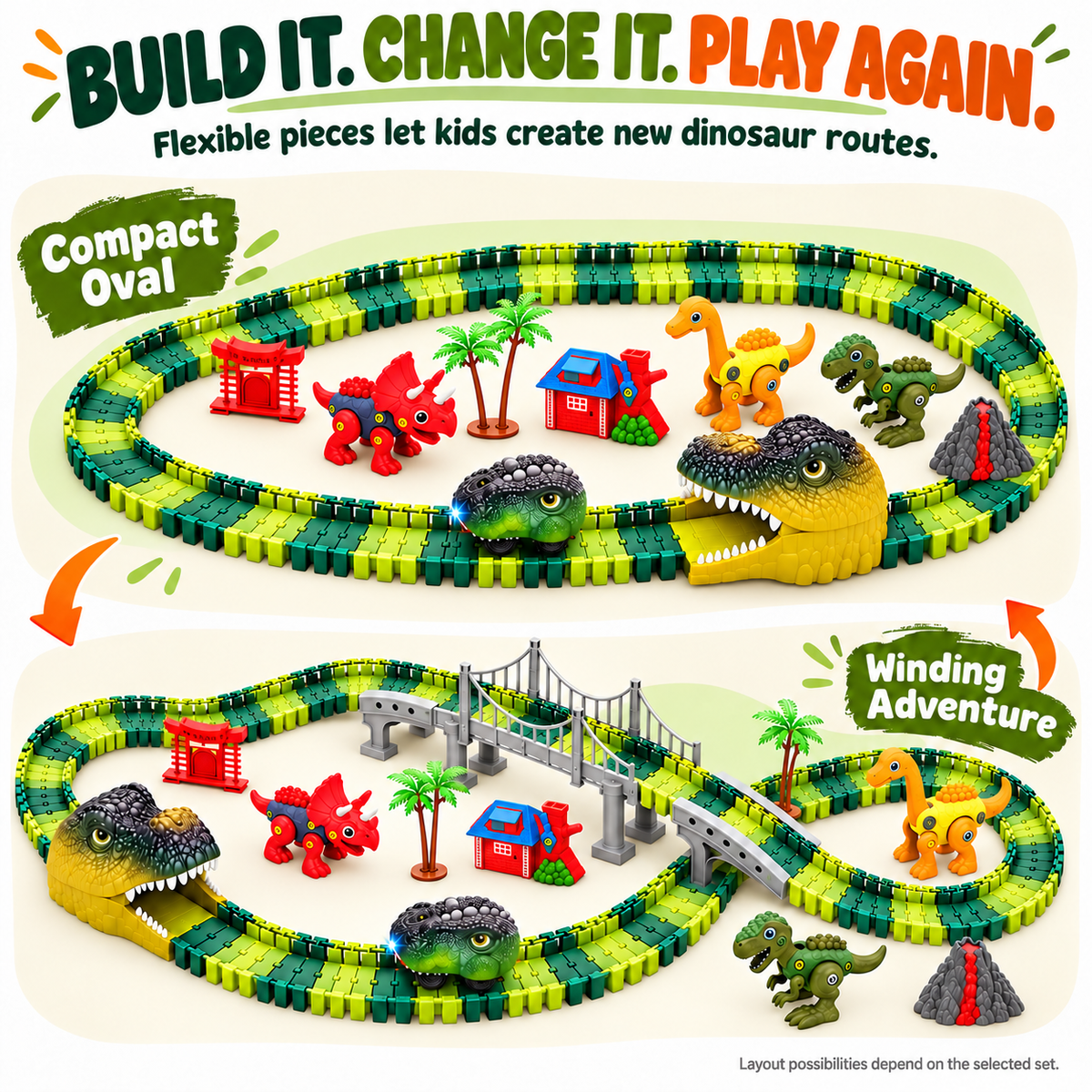 Dinosaur Track Playset with Motorized Light-Up Car