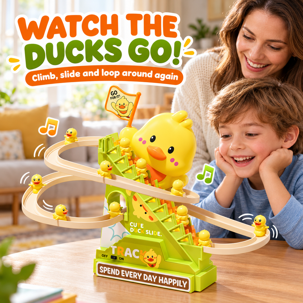Duck Stair Climbing Toy with Lights & Music – Electric Duck Slide Track