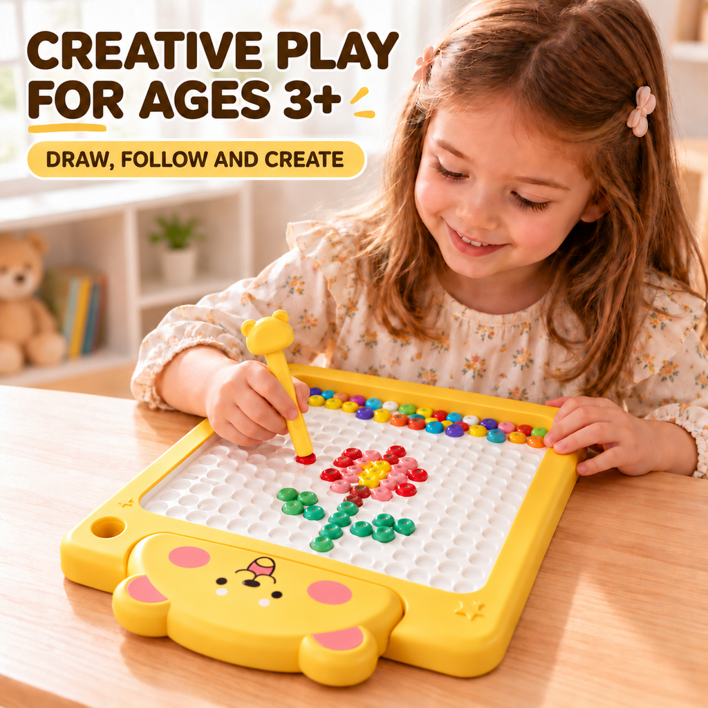 Bear Magnetic Drawing Board for Kids | Colorful Bead Art Toy