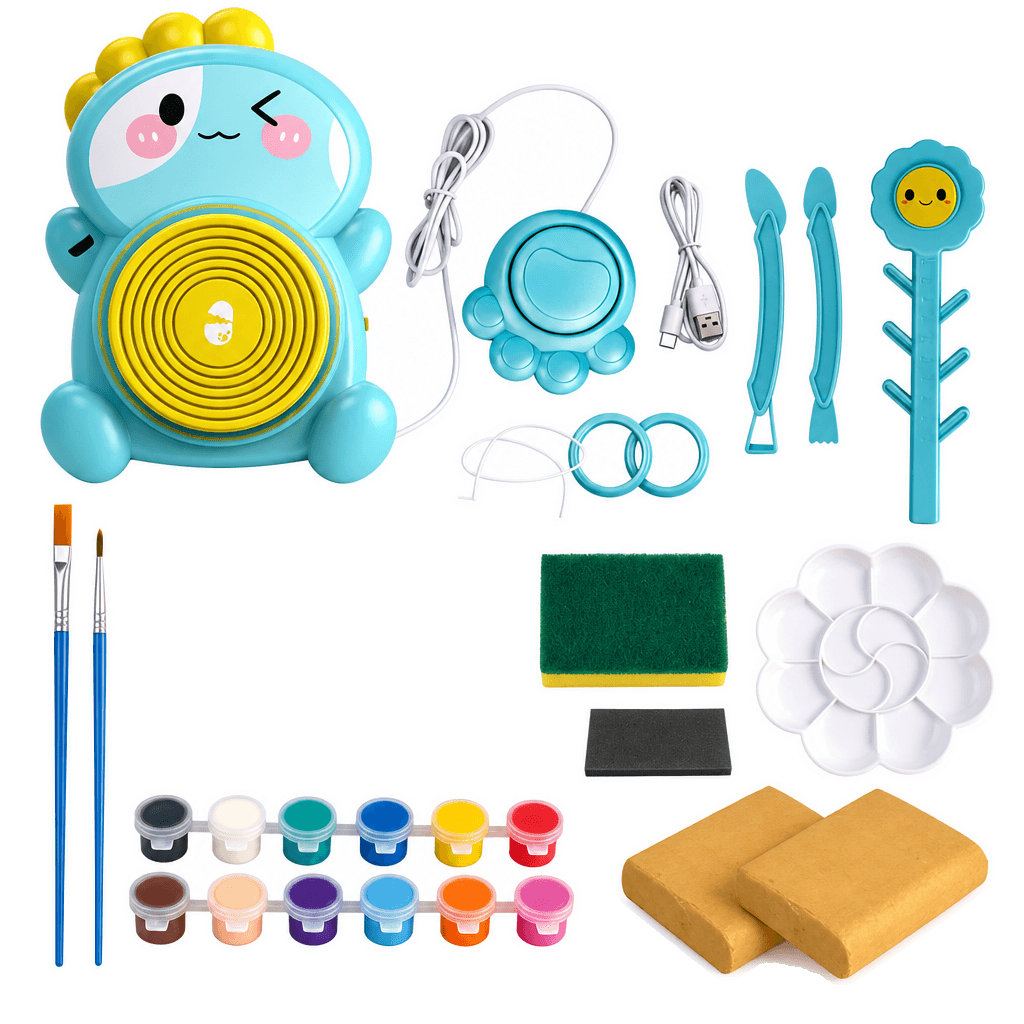 Green Electric Pottery Wheel Kit for Kids