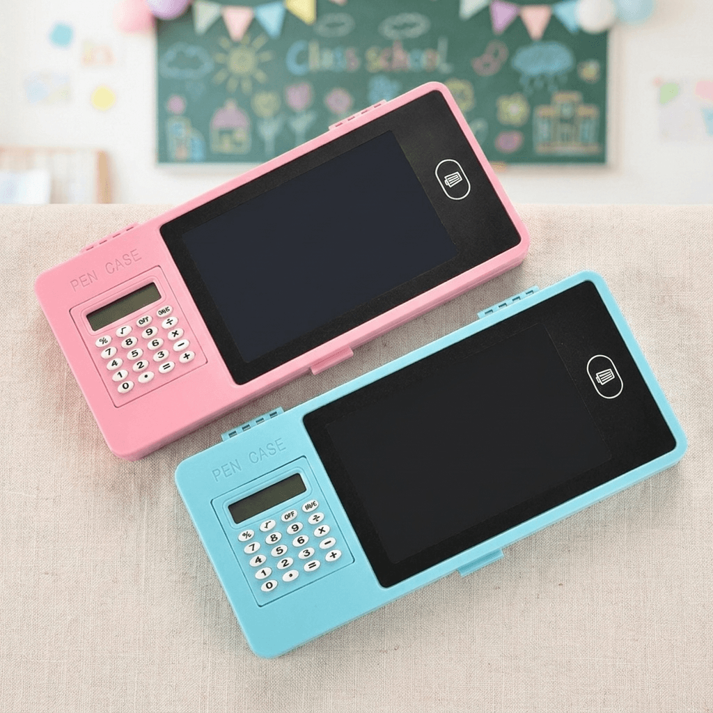Pencil Case with Calculator and Erasable Board for Study Time