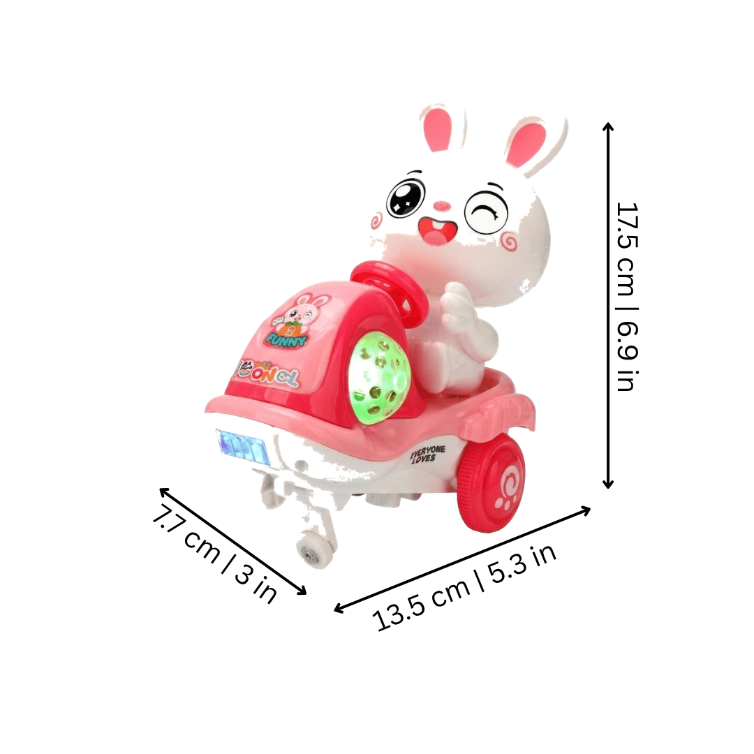 Cute Bunny Motorcycle Toy with Sound, Lights and Stunt Spins