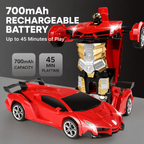 Red transforming robot car with 700mAh rechargeable battery