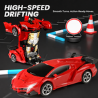 Red transforming robot sports car with high-speed drifting feature