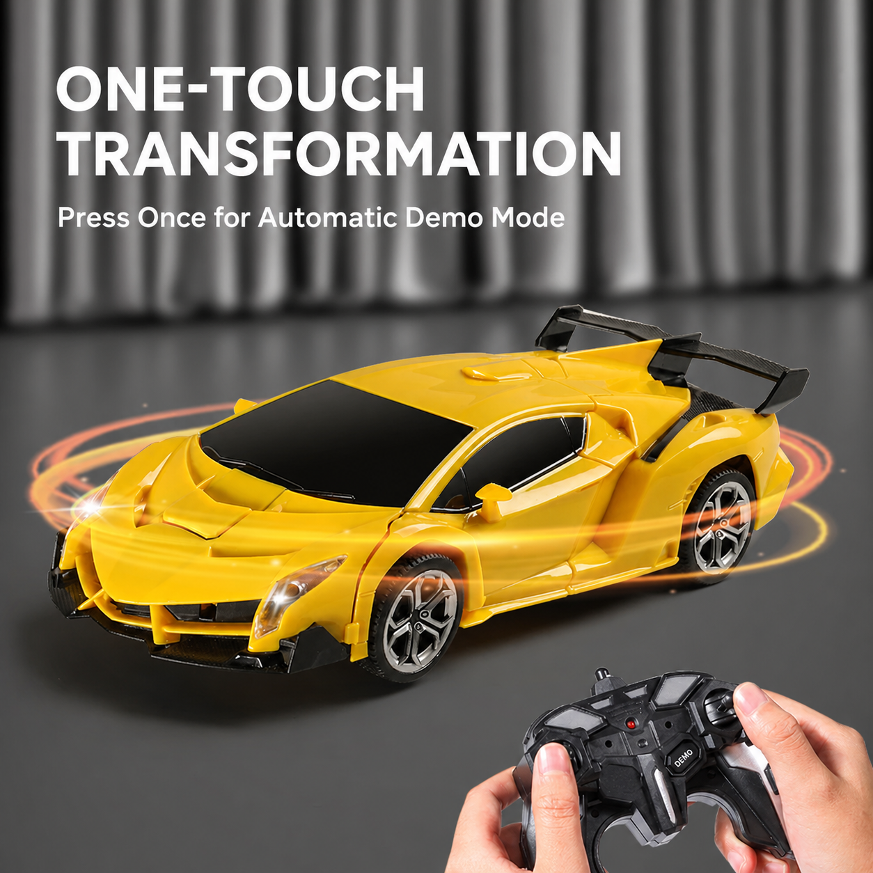 Yellow remote control sports car with one-touch transformation